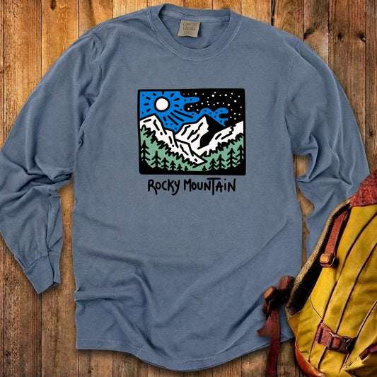 Rocky Mountain at Night Cotton Long Sleeve
