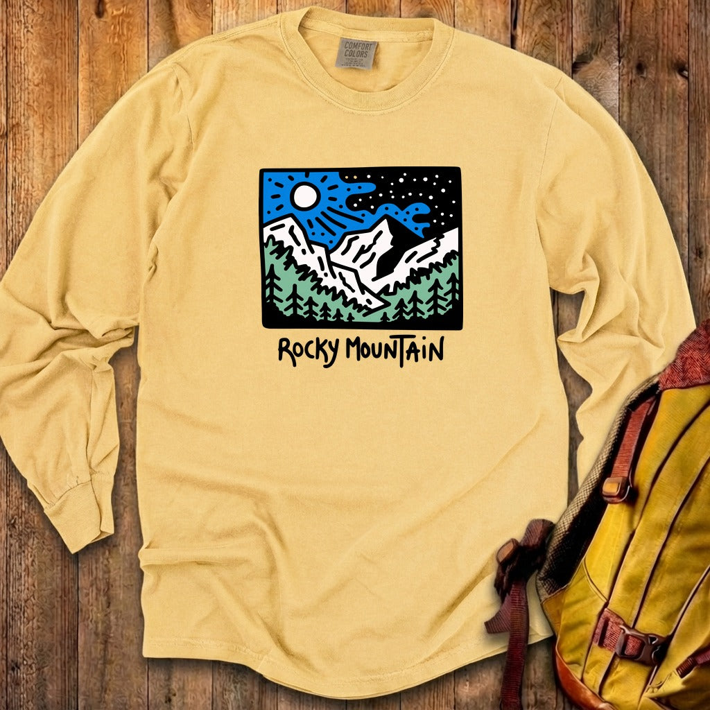 Rocky Mountain at Night Cotton Long Sleeve