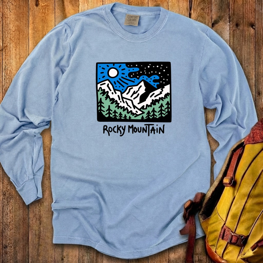 Rocky Mountain at Night Cotton Long Sleeve