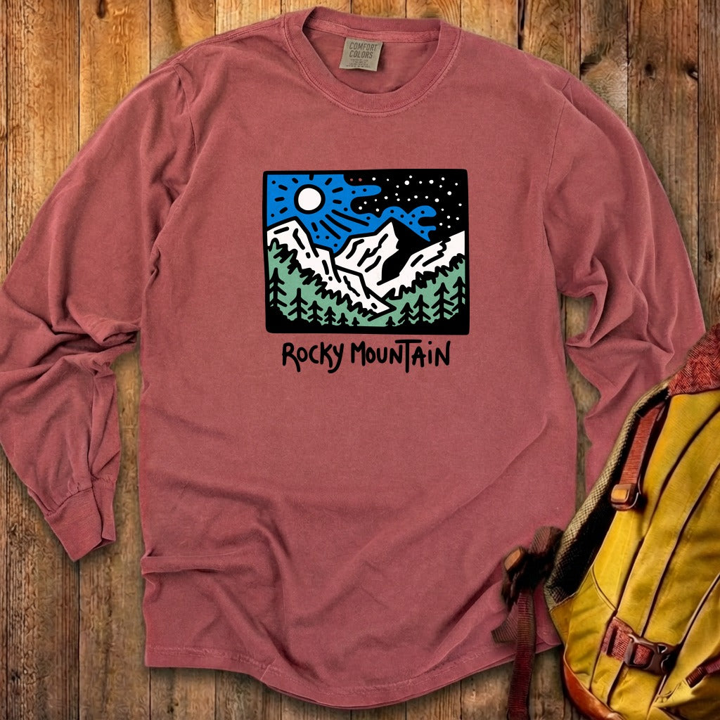 Rocky Mountain at Night Cotton Long Sleeve