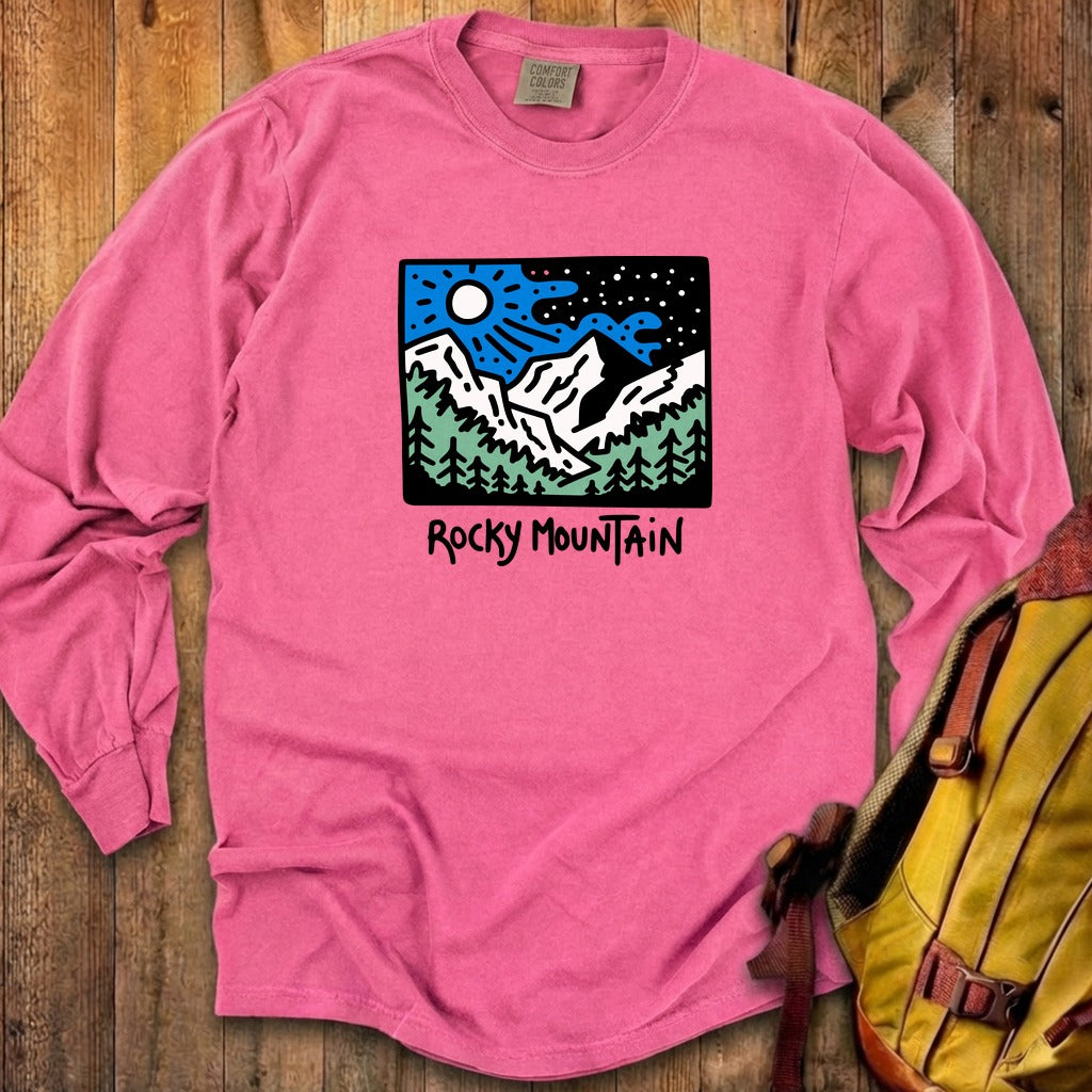 Rocky Mountain at Night Cotton Long Sleeve