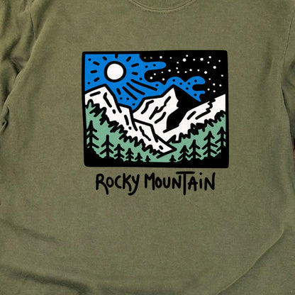 Rocky Mountain at Night Cotton Long Sleeve