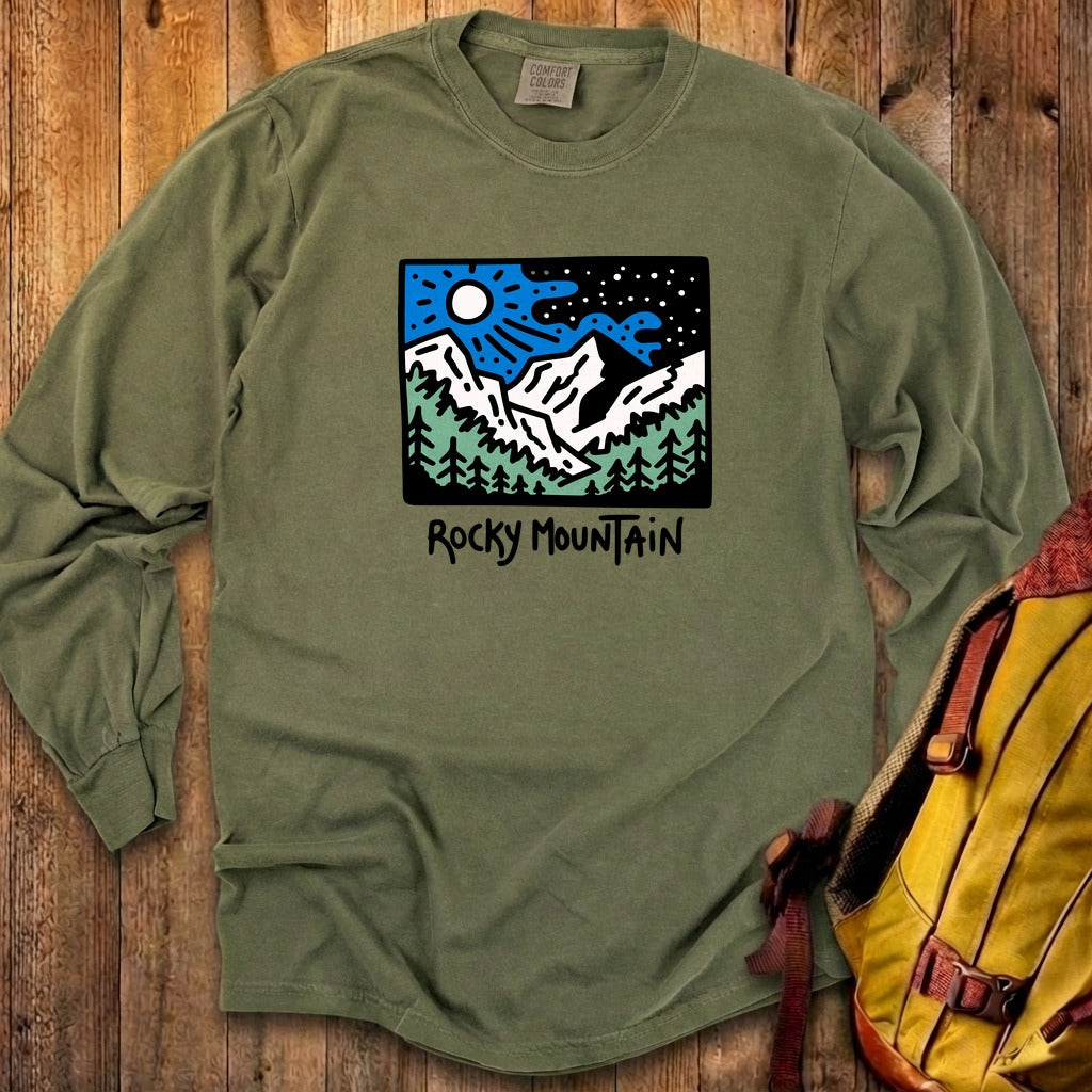 Rocky Mountain at Night Cotton Long Sleeve