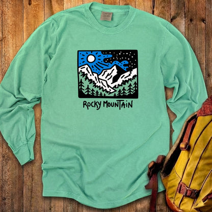 Rocky Mountain at Night Cotton Long Sleeve