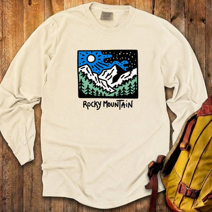 Rocky Mountain at Night Cotton Long Sleeve
