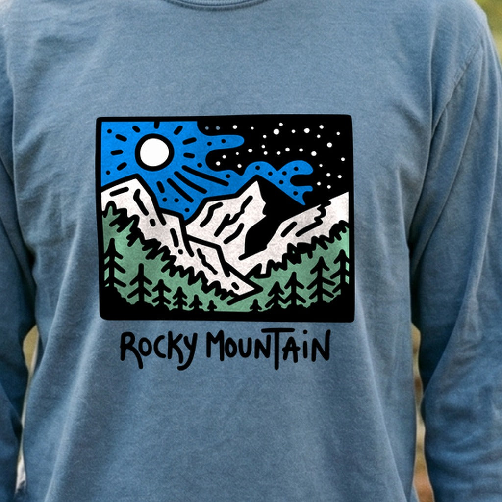 Rocky Mountain at Night Cotton Long Sleeve