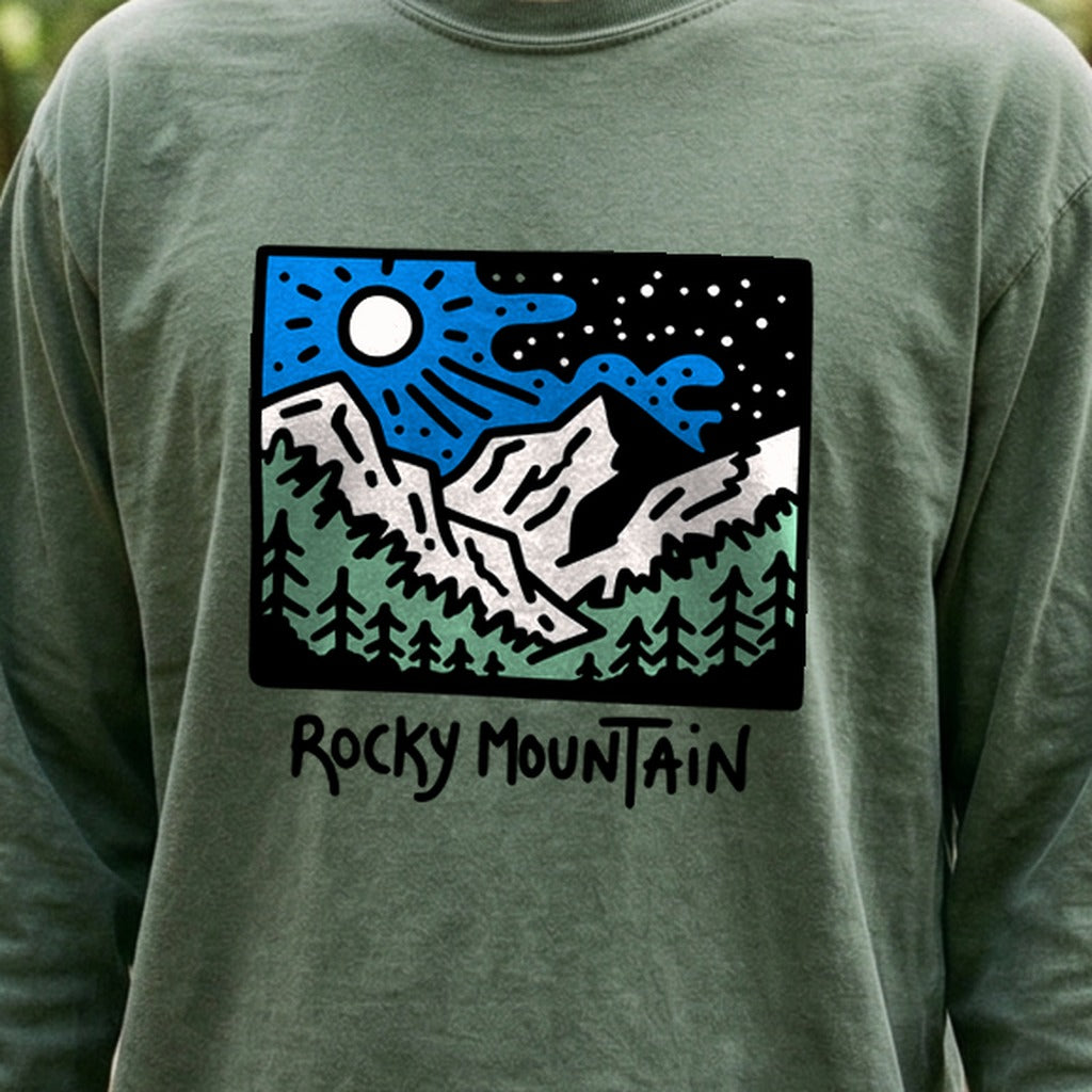 Rocky Mountain at Night Cotton Long Sleeve