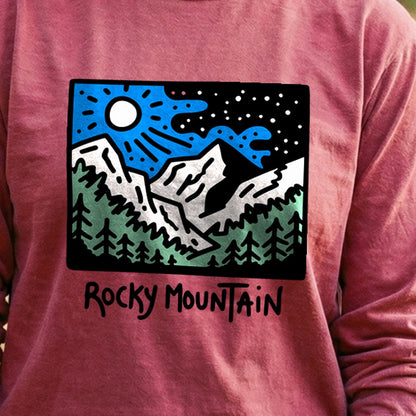 Rocky Mountain at Night Cotton Long Sleeve