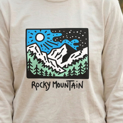 Rocky Mountain at Night Cotton Long Sleeve