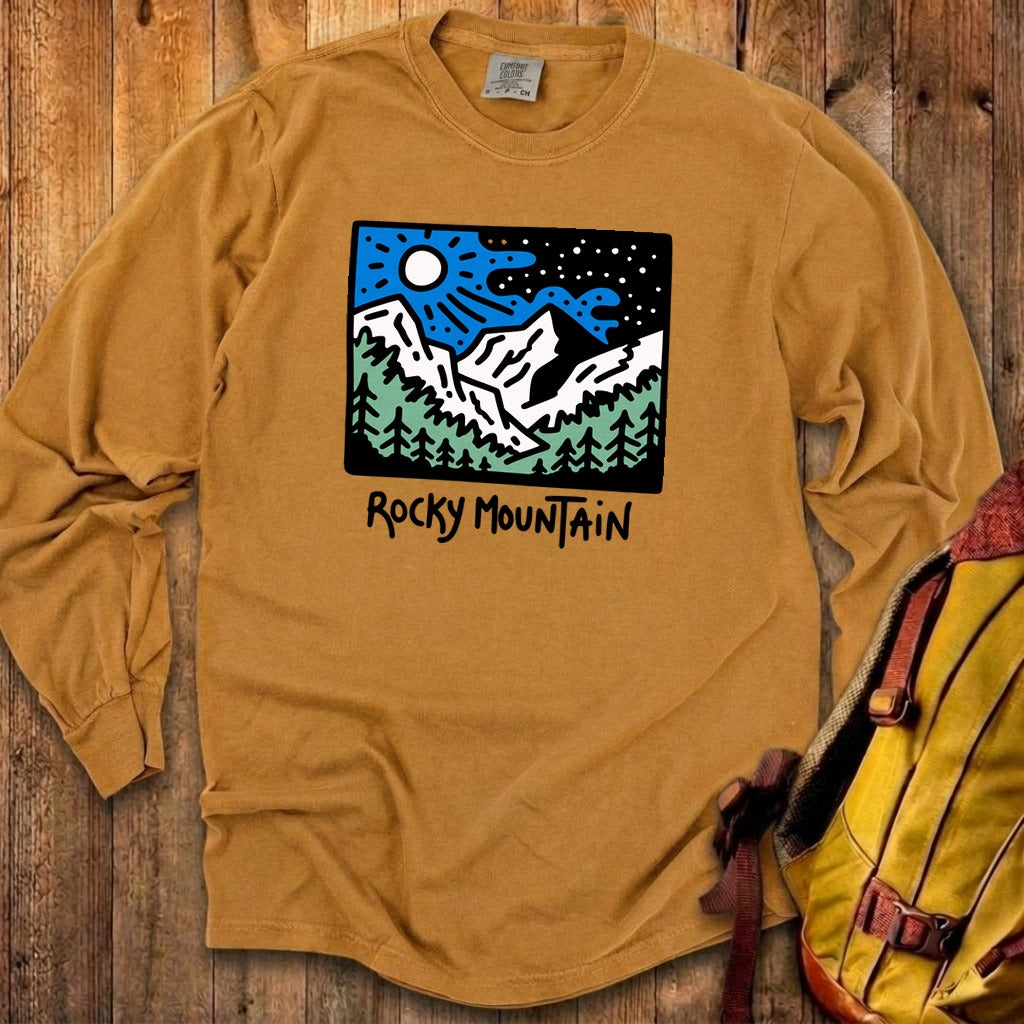 Rocky Mountain at Night Cotton Long Sleeve