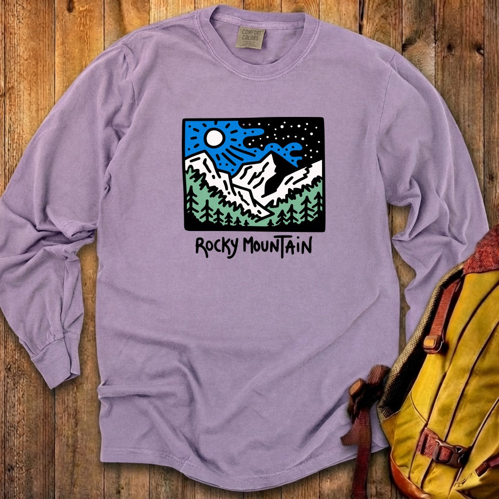 Rocky Mountain at Night Cotton Long Sleeve