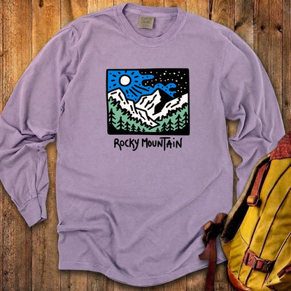 Rocky Mountain at Night Cotton Long Sleeve