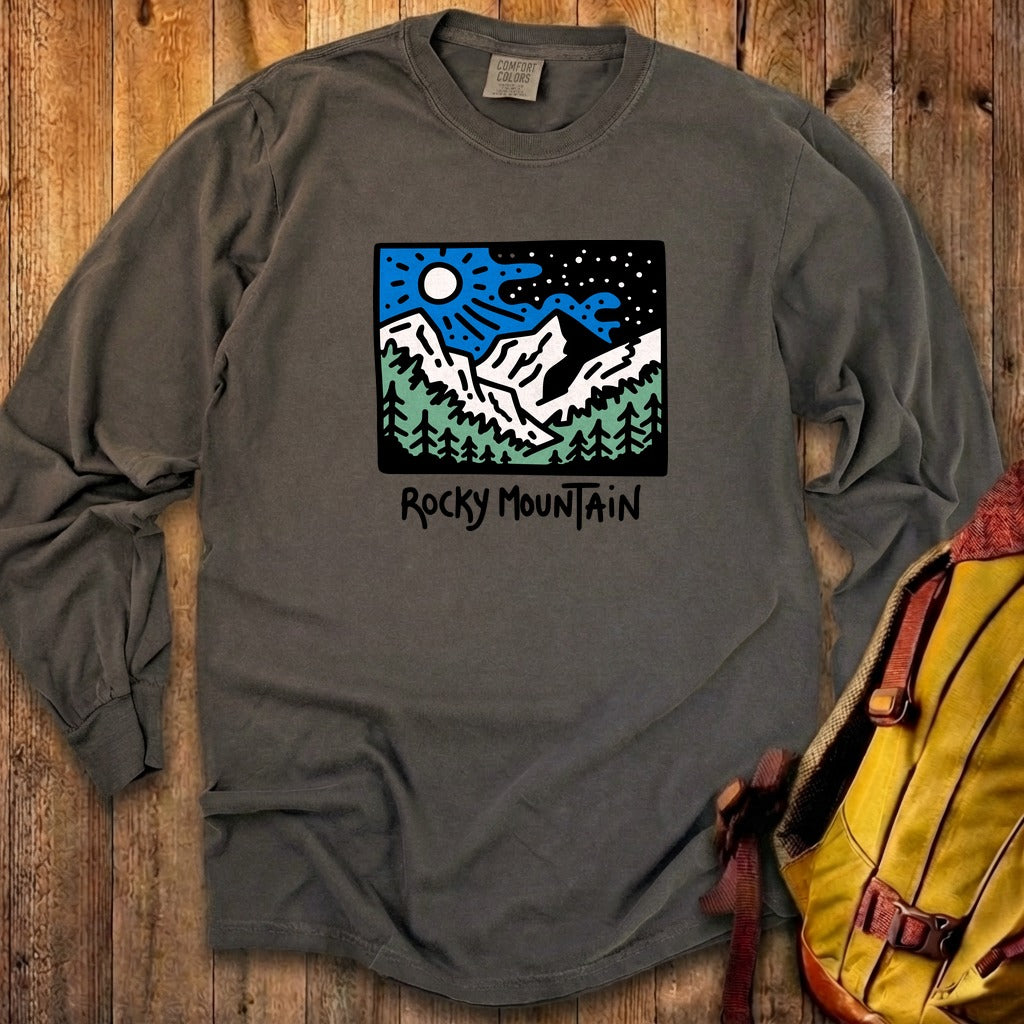 Rocky Mountain at Night Cotton Long Sleeve