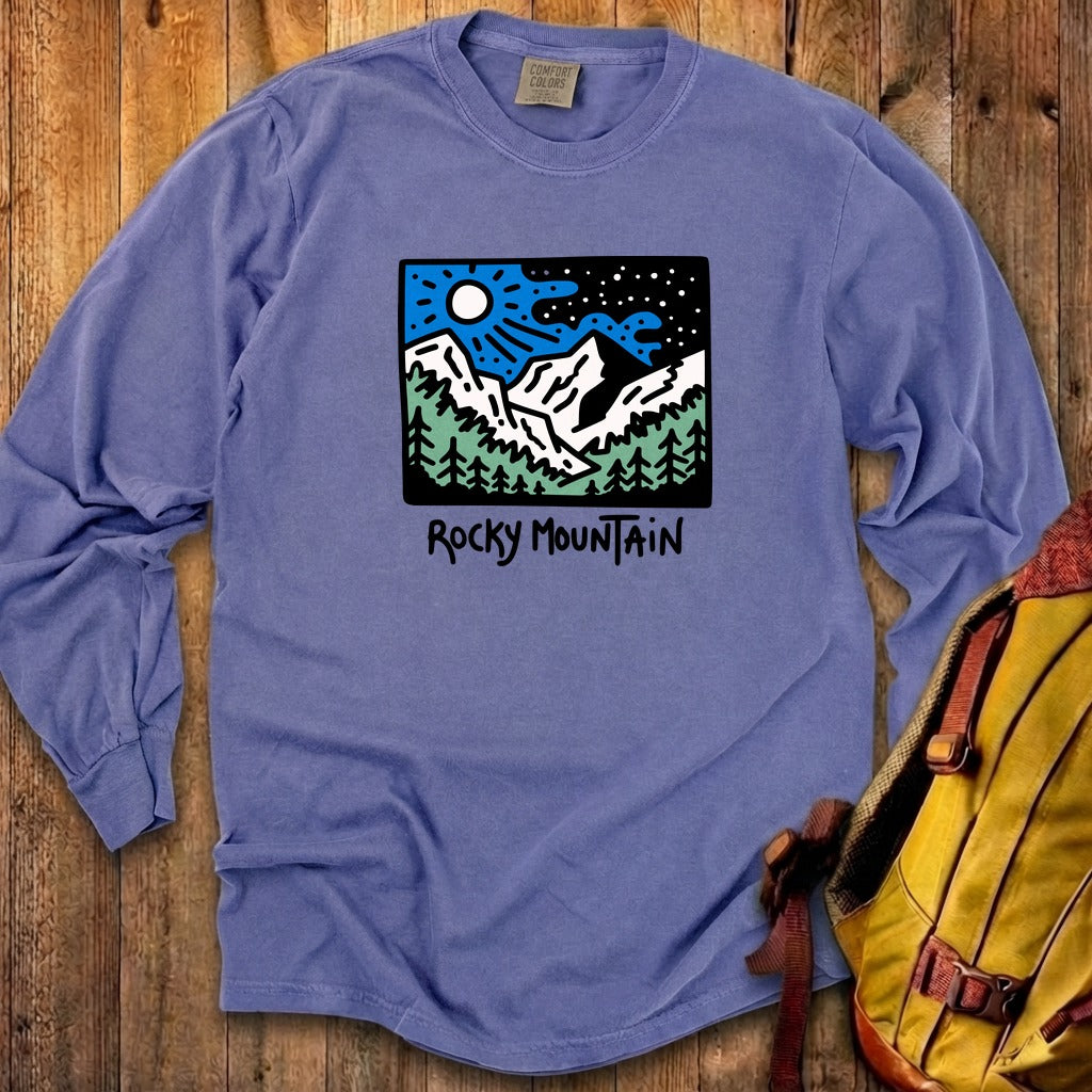 Rocky Mountain at Night Cotton Long Sleeve