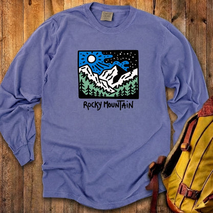 Rocky Mountain at Night Cotton Long Sleeve