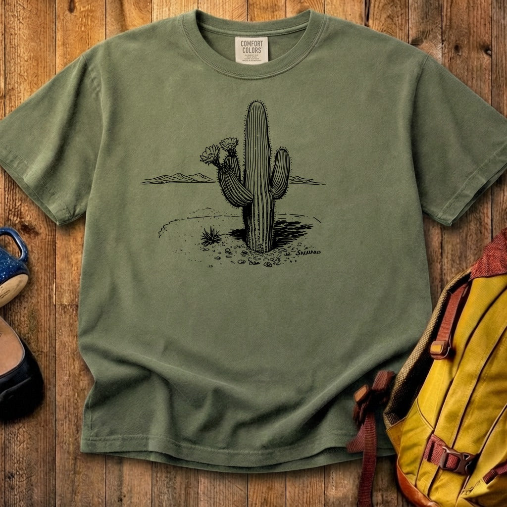 Saguaro Line Drawing Cotton T-Shirt
