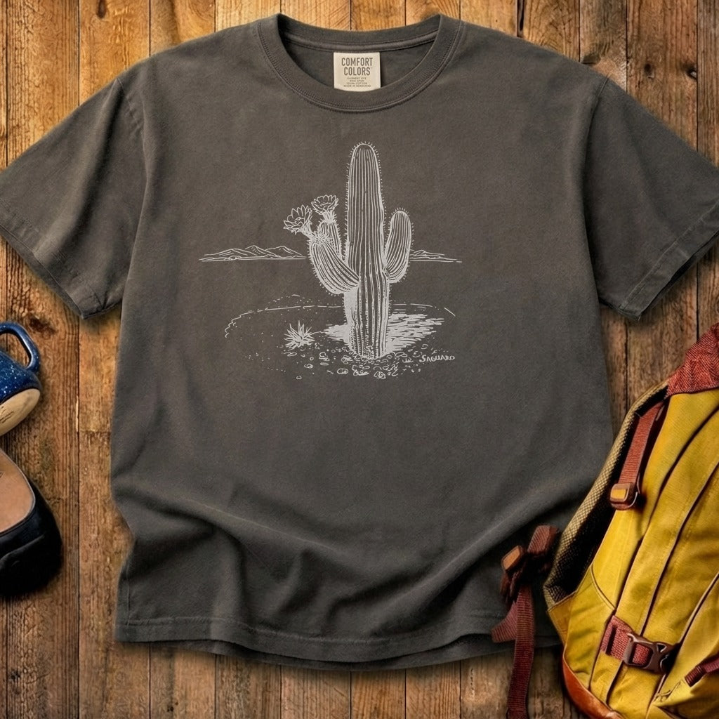 Saguaro Line Drawing Cotton T-Shirt