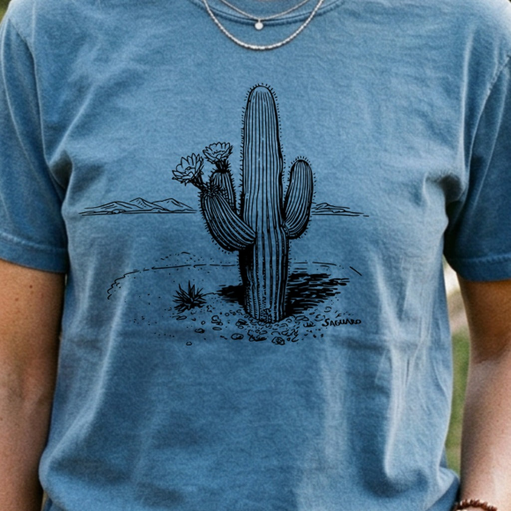 Saguaro Line Drawing Cotton T-Shirt