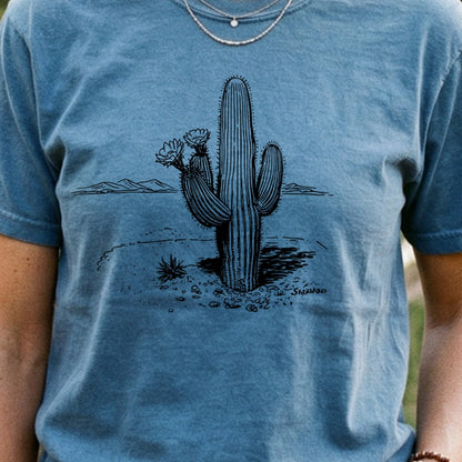 Saguaro Line Drawing Cotton T-Shirt