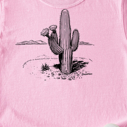 Saguaro Line Drawing Kids Cotton T-Shirt