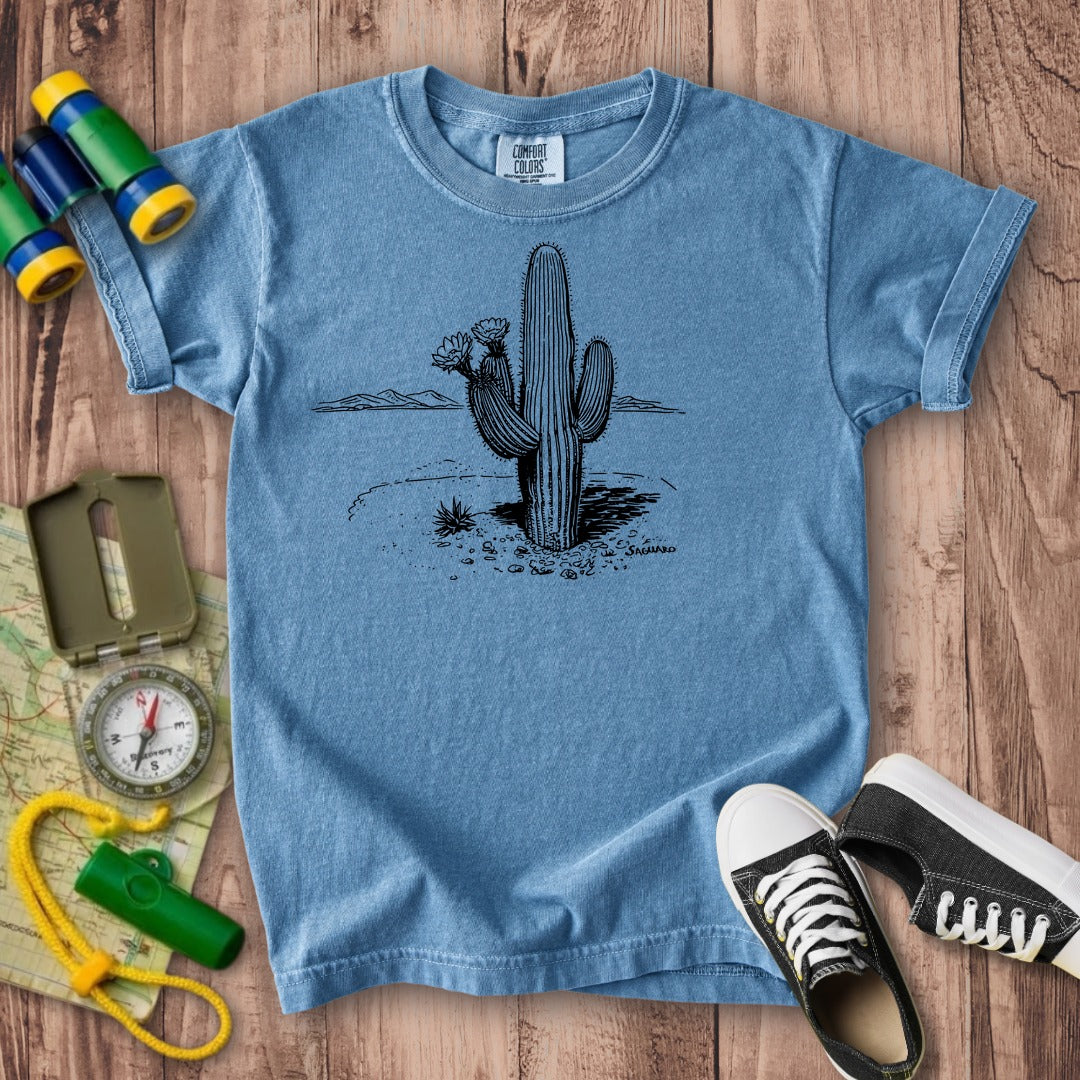 Saguaro Line Drawing Kids Cotton T-Shirt
