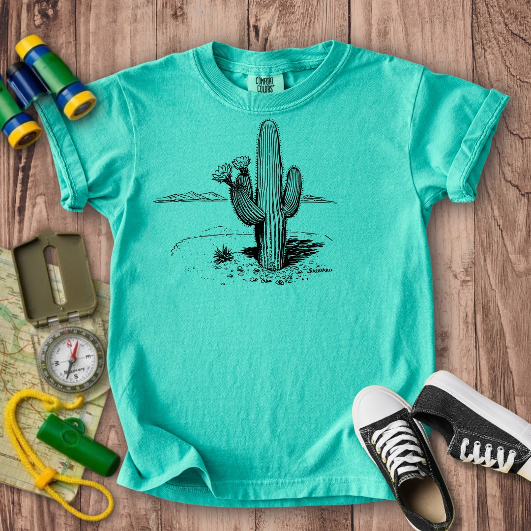 Saguaro Line Drawing Kids Cotton T-Shirt