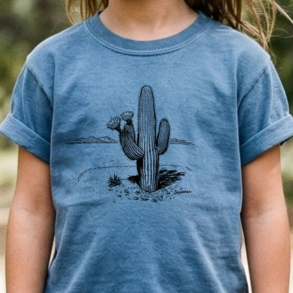 Saguaro Line Drawing Kids Cotton T-Shirt