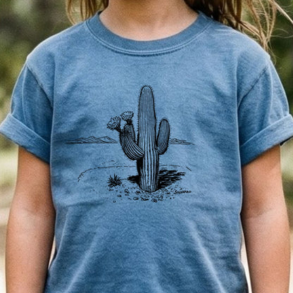 Saguaro Line Drawing Kids Cotton T-Shirt