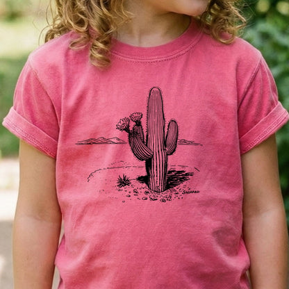 Saguaro Line Drawing Kids Cotton T-Shirt