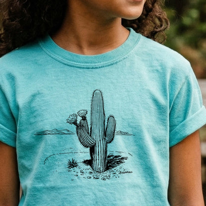 Saguaro Line Drawing Kids Cotton T-Shirt