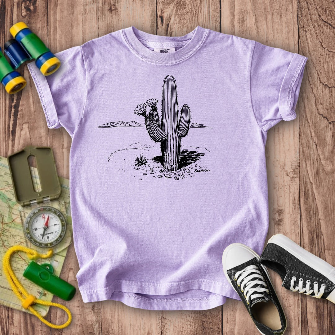 Saguaro Line Drawing Kids Cotton T-Shirt