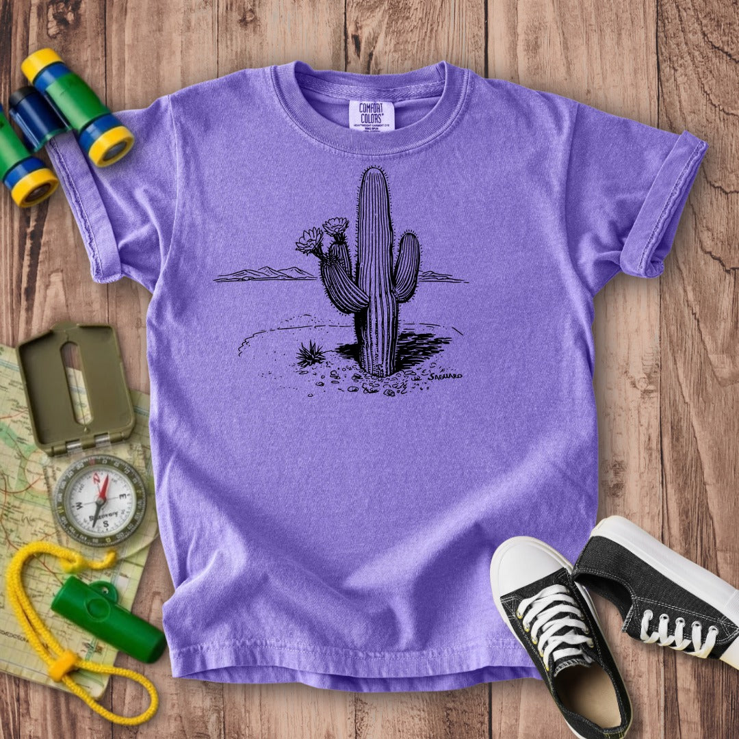 Saguaro Line Drawing Kids Cotton T-Shirt