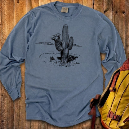 Saguaro Line Drawing Cotton Long Sleeve