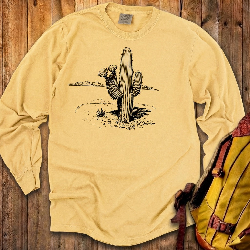 Saguaro Line Drawing Cotton Long Sleeve