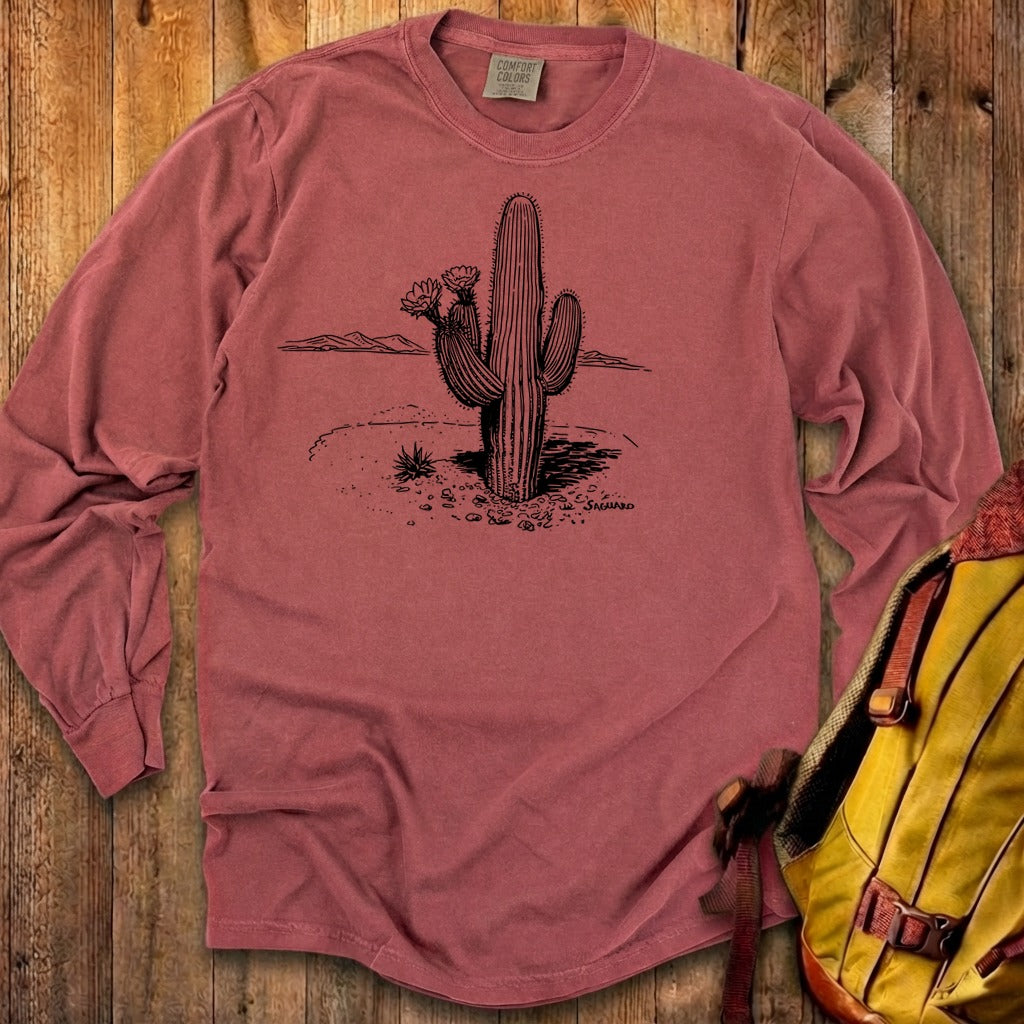 Saguaro Line Drawing Cotton Long Sleeve