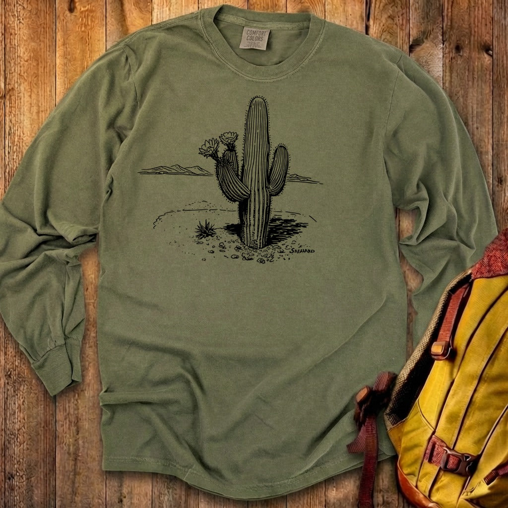 Saguaro Line Drawing Cotton Long Sleeve
