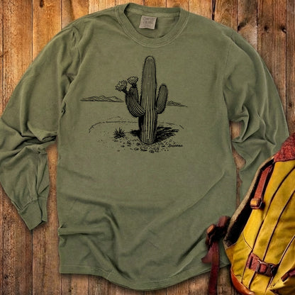 Saguaro Line Drawing Cotton Long Sleeve