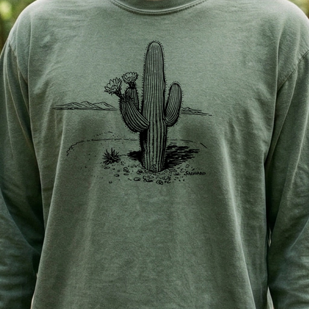 Saguaro Line Drawing Cotton Long Sleeve