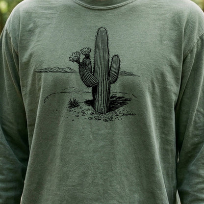 Saguaro Line Drawing Cotton Long Sleeve