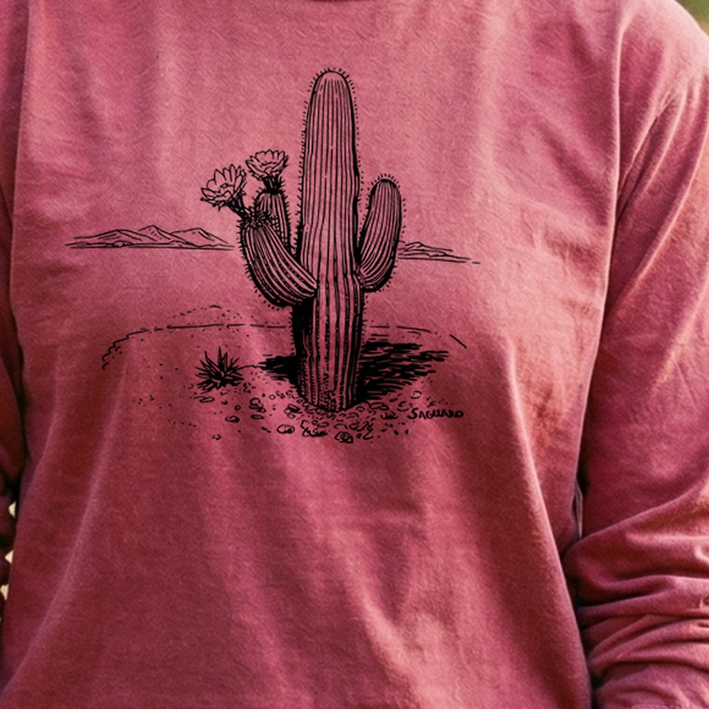 Saguaro Line Drawing Cotton Long Sleeve