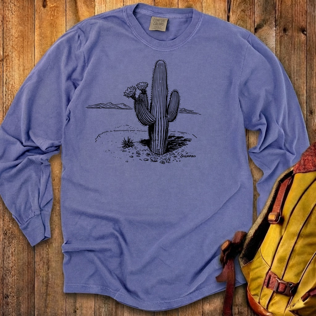 Saguaro Line Drawing Cotton Long Sleeve