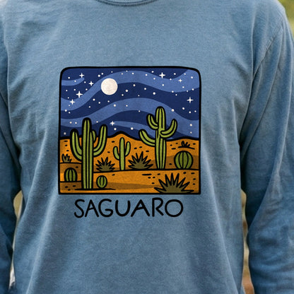Saguaro at Night Cotton Long Sleeve