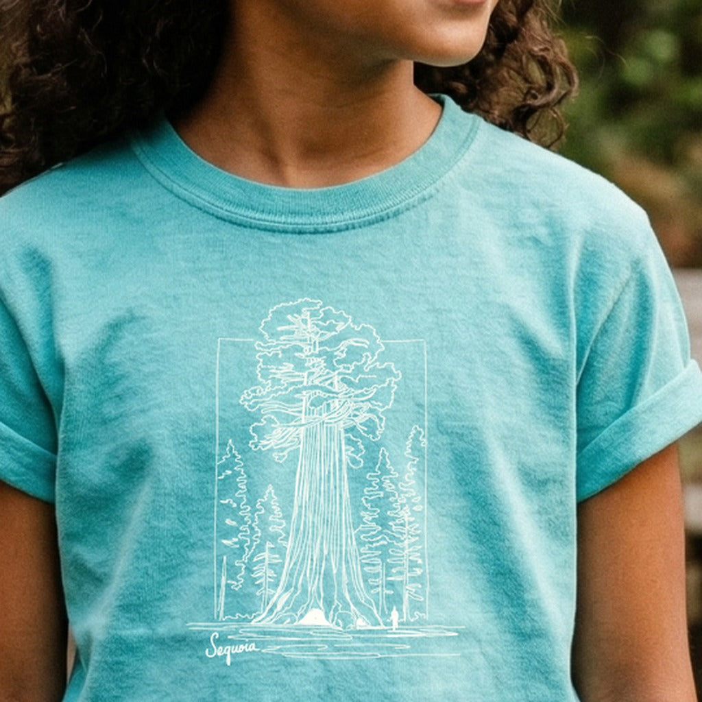 Sequoia Line Drawing Kids Cotton T-Shirt