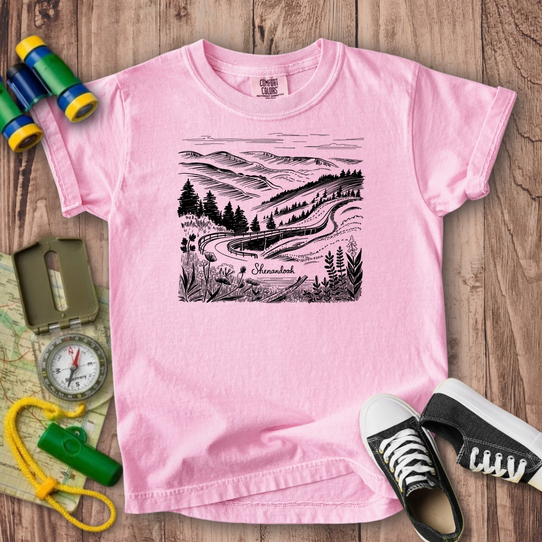 Shenandoah Line Drawing Kids Cotton T-Shirt