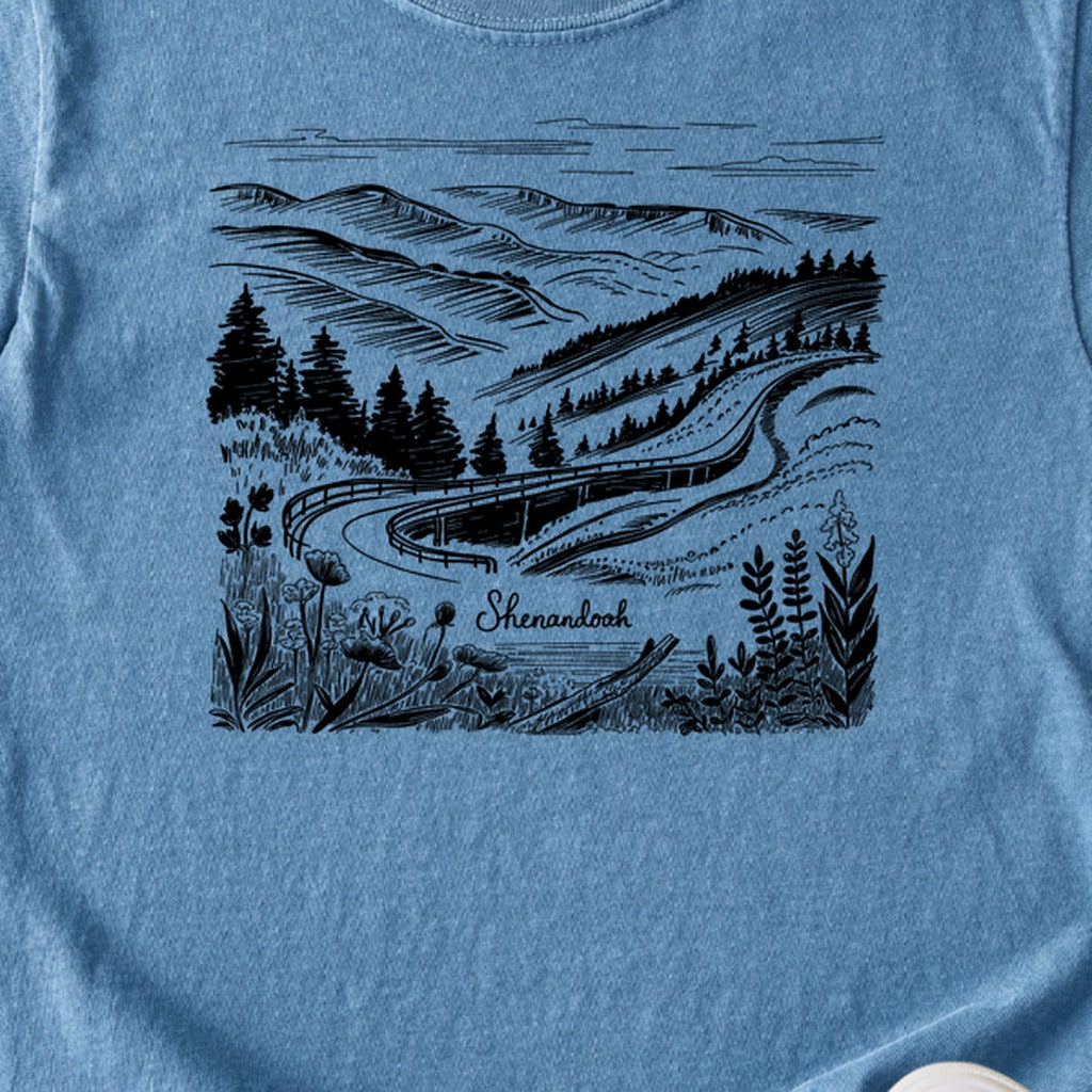Shenandoah Line Drawing Kids Cotton T-Shirt