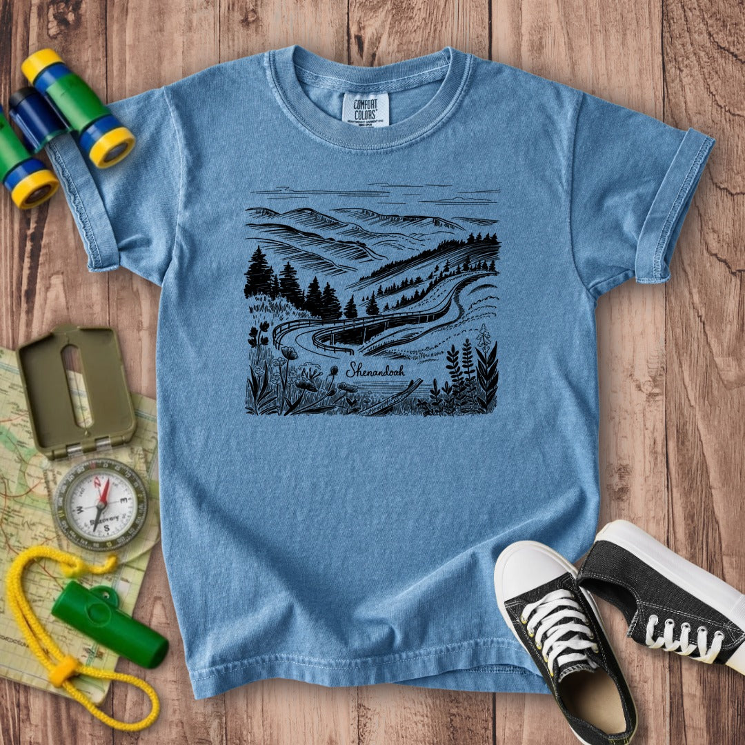 Shenandoah Line Drawing Kids Cotton T-Shirt