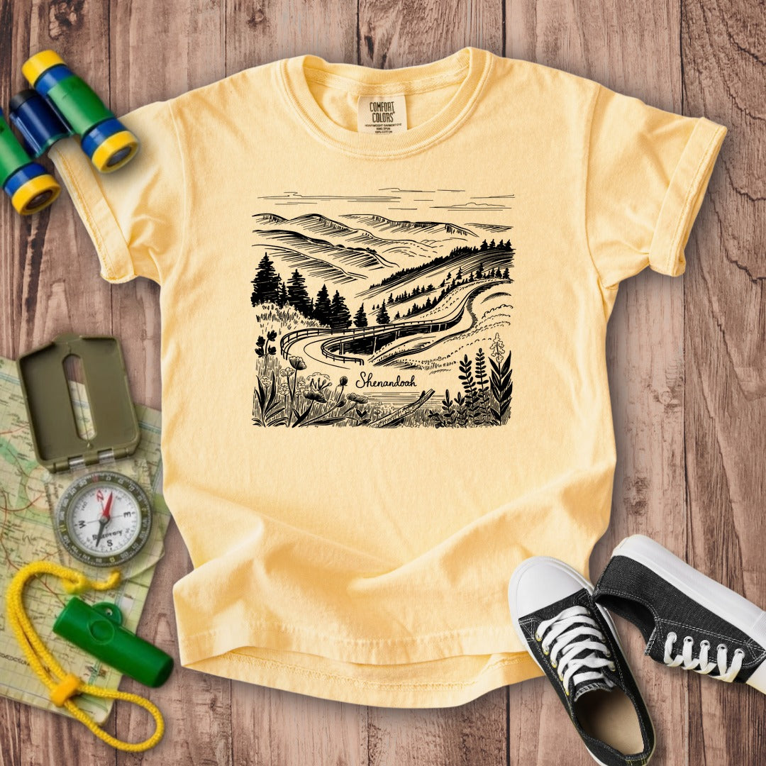 Shenandoah Line Drawing Kids Cotton T-Shirt