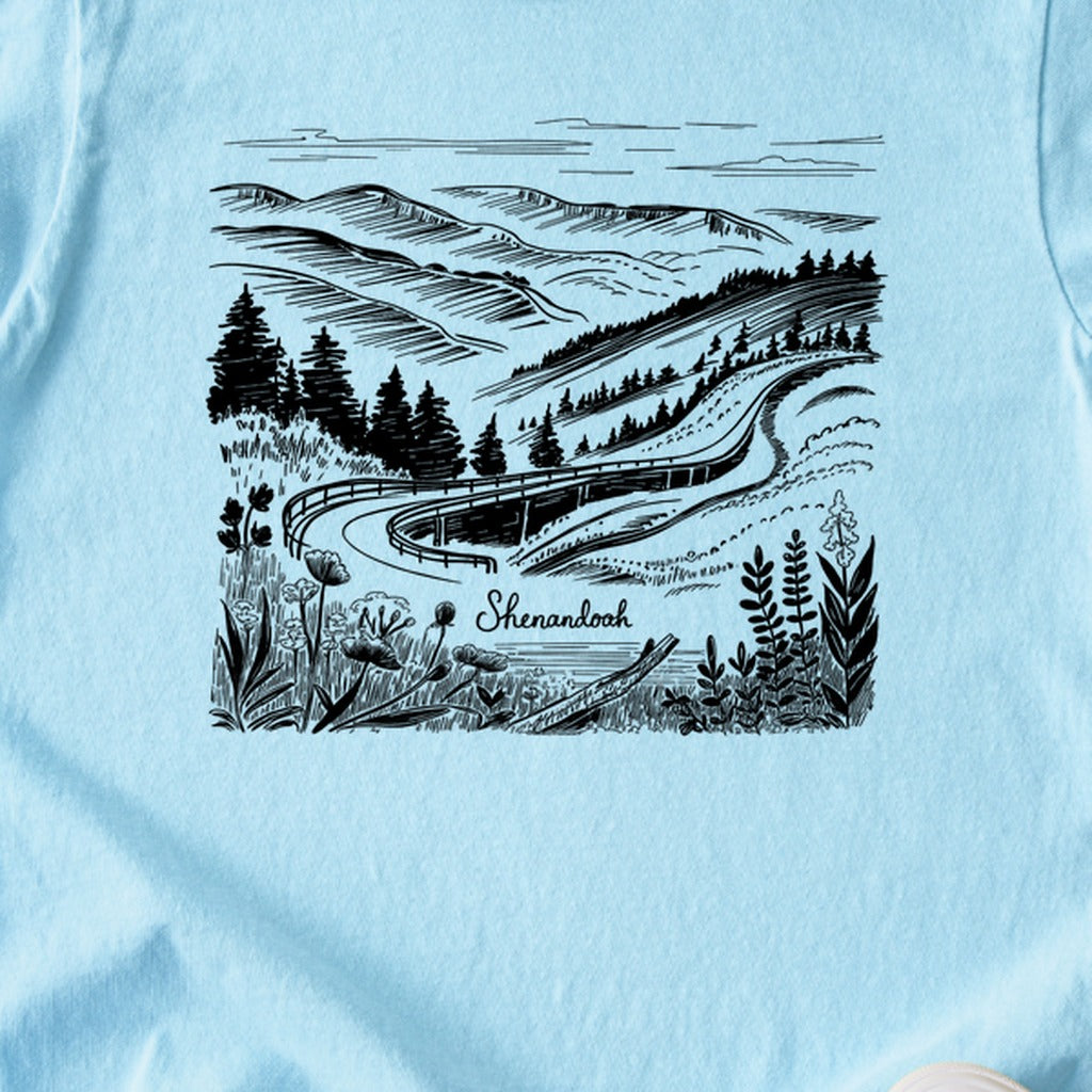 Shenandoah Line Drawing Kids Cotton T-Shirt