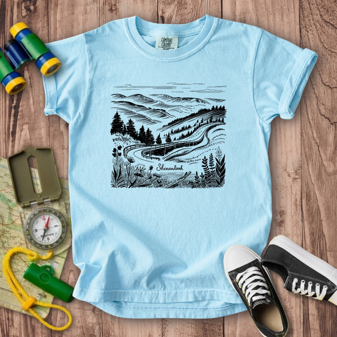 Shenandoah Line Drawing Kids Cotton T-Shirt