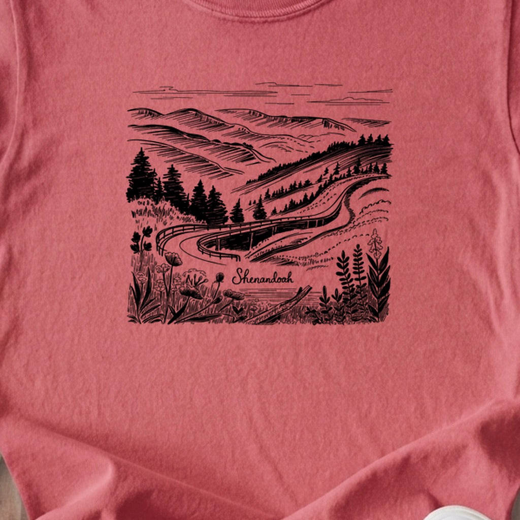 Shenandoah Line Drawing Kids Cotton T-Shirt